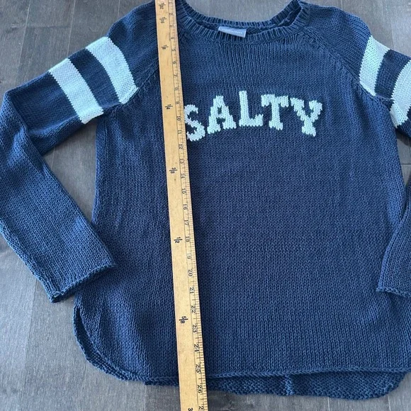 Wooden Ships SALTY Sweater Loose Knit Striped Coastal Preppy Navy White M/L - Picture 5 of 7